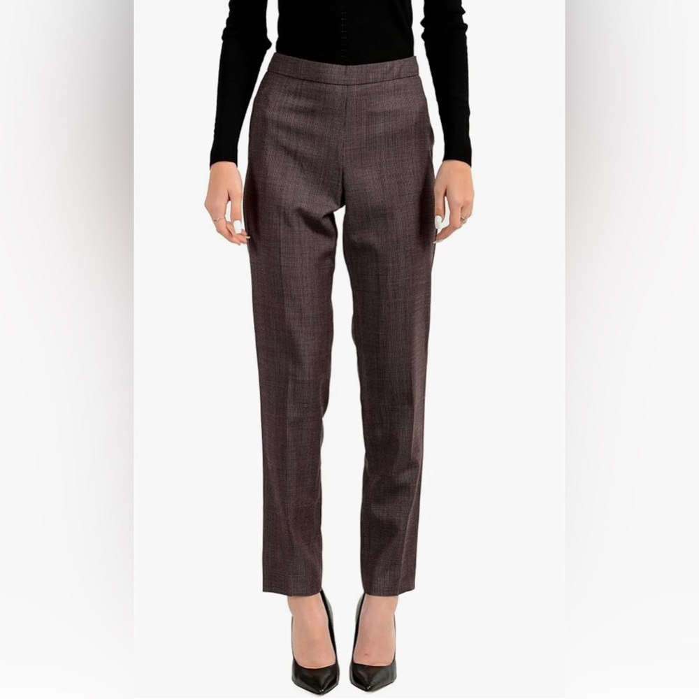 Hugo Boss Tiluna side zip dark purple houndstooth plain front trouser, Size 6